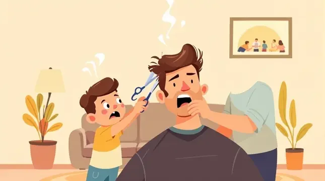 熊孩子给爸爸理发，剪出个地中海搞笑视频封面
